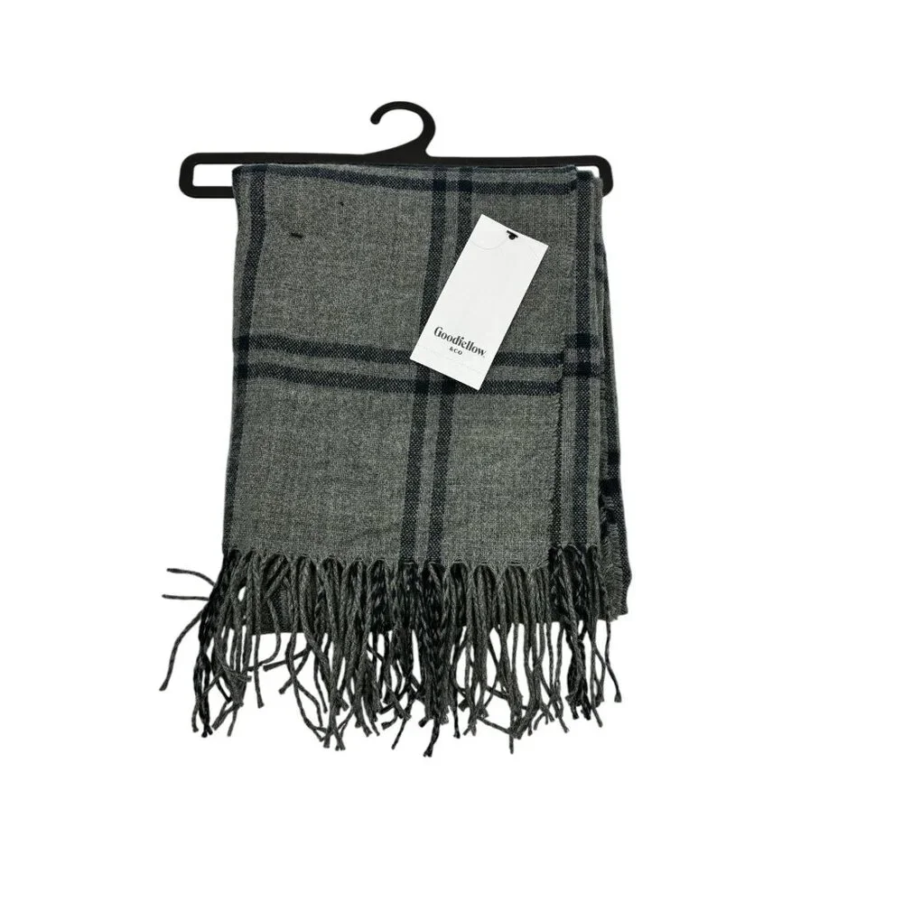 Goodfellow & Co Men's Gray One Size Acrylic Plaid Scarf with Fringe